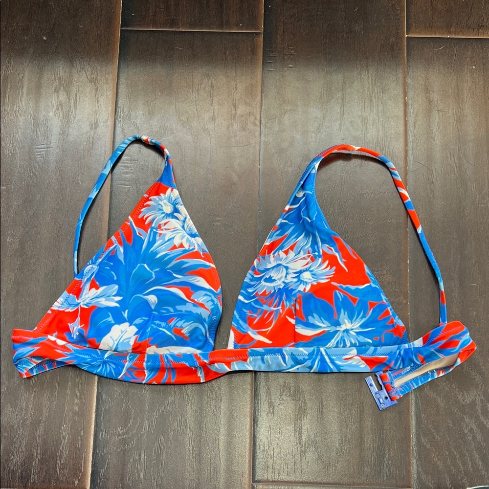 J. Crew Blue and Orange Floral Bikini Top, size Large